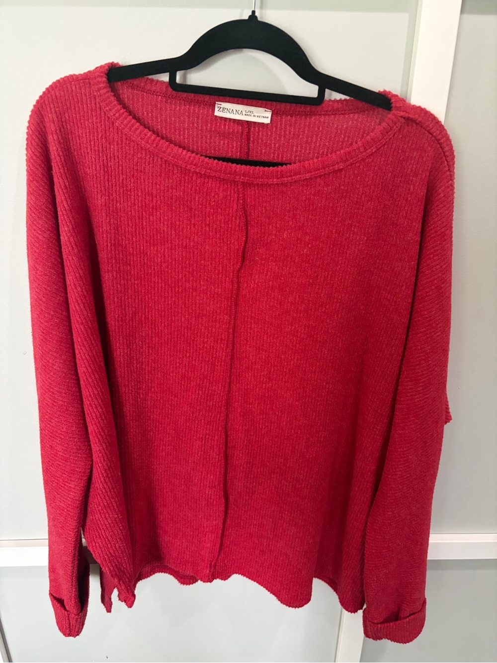 Zenana Red Ribbed Knit Oversized Pullover light Sweater L/XL